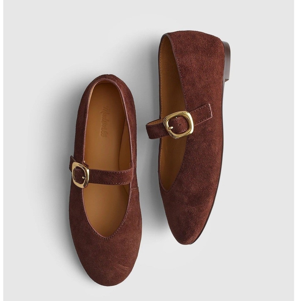 NEW Madewell Remy Mary Jane Flat Shoes Brown Suede Womens Size 9